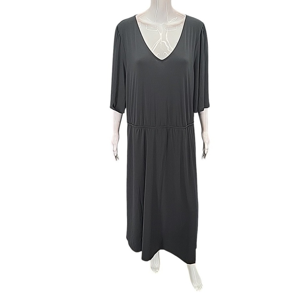 Girl With Curves Womens V-Neck Flutter Sleeve Midi Dress Black Tall XL A504600